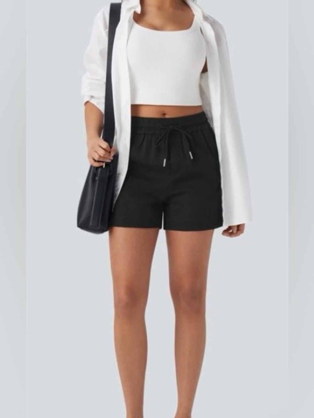 LARGE.  HALARA CASUAL LINEN FEEL DRAWSTRING ZIPPER POCKET SHORTS